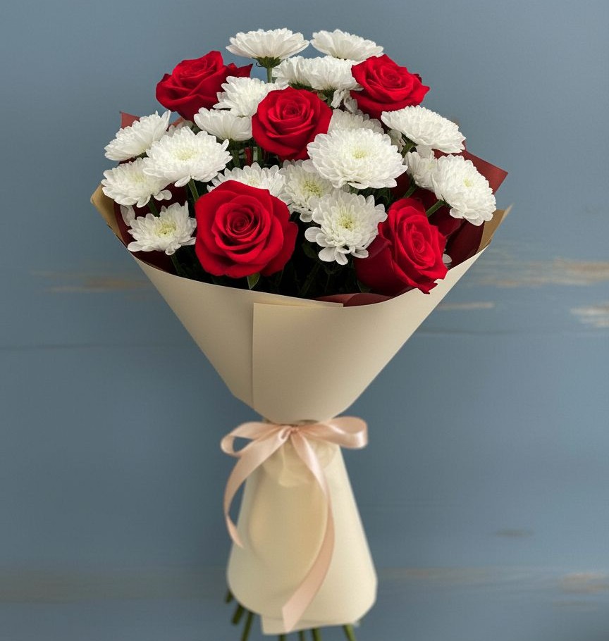 Букет цветов из: Розы и Хризантемы в Джалиле