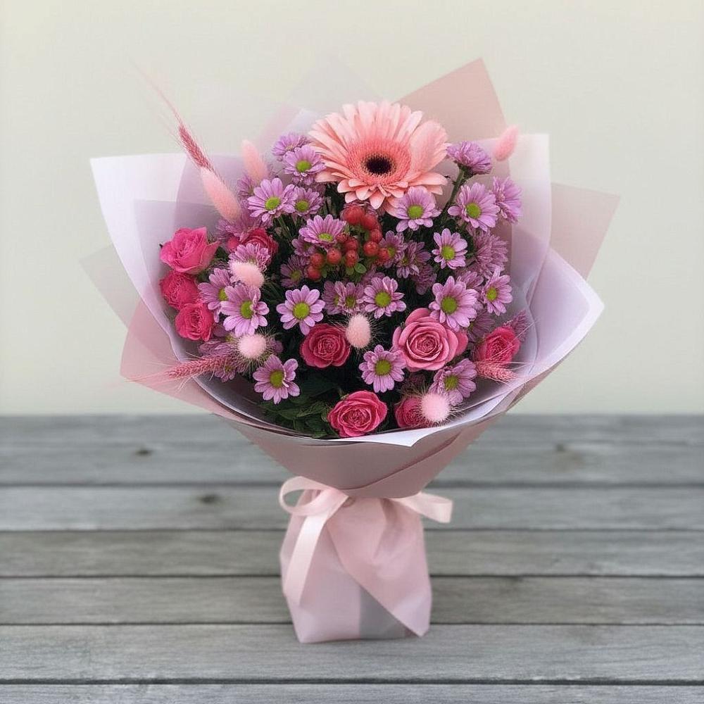 Букет цветов из: Розы, Герберы и Хризантемы в Джалиле