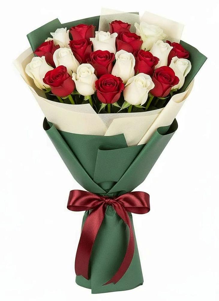 Букет Микс из красных и белых роз в Джалиле