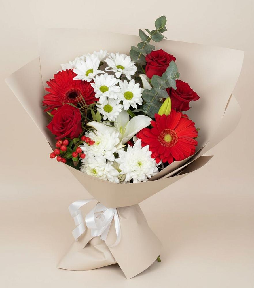 Букет цветов из: Розы, Хризантемы, Герберы и Лилии в Джалиле