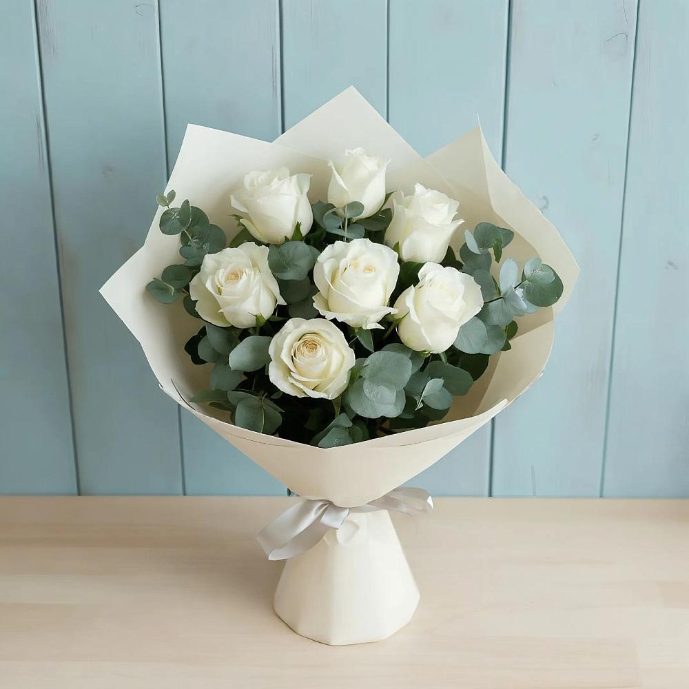 Букет Белые розы в Эвкалипте в Джалиле