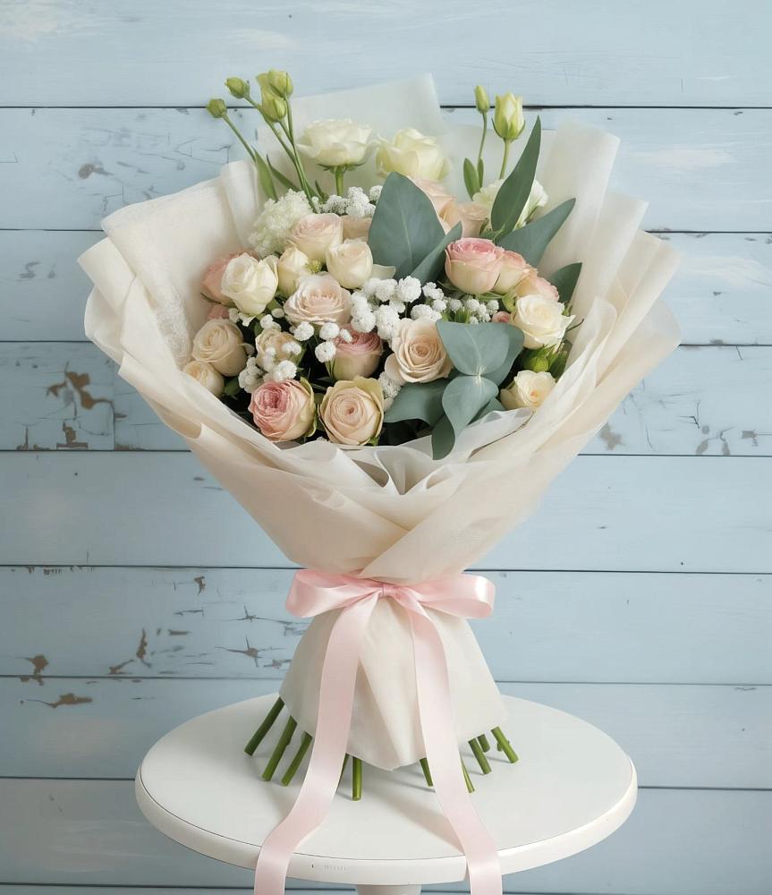 Букет цветов из: Розы и Лизиантусы в Джалиле