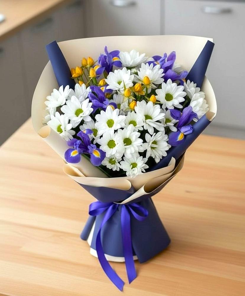Букет цветов из: Розы, Ирисы и Хризантемы в Джалиле