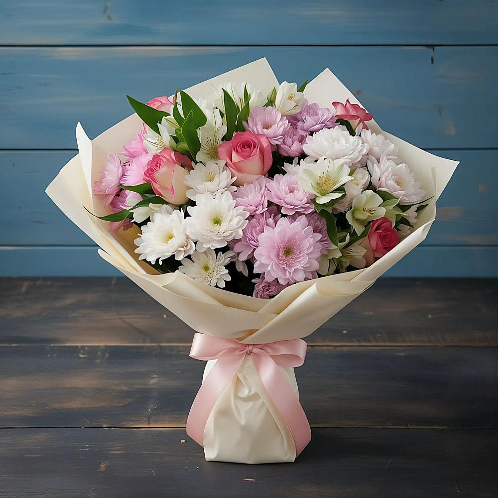 Букет цветов из: Хризантемы, Альстромерии и Розы в Джалиле